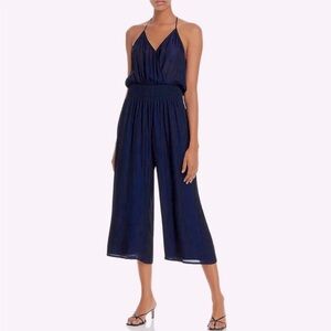 Parker Womens Surplice Silk Blend Blouson Jumpsuit Wide Leg - Navy Size 6